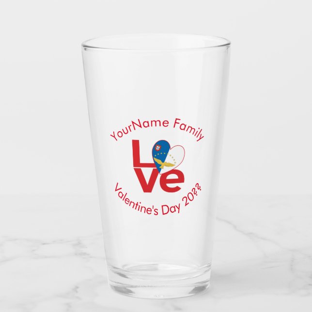 Personalised Azorean Red LOVE Flag Glass (Front)