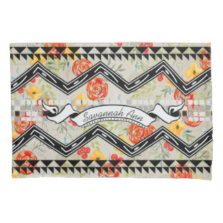 Personalised Aztec Floral Red and Orange Pattern Pillowcase