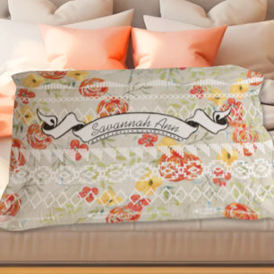 Personalised Aztec Floral Red and Orange Pattern Pillowcase