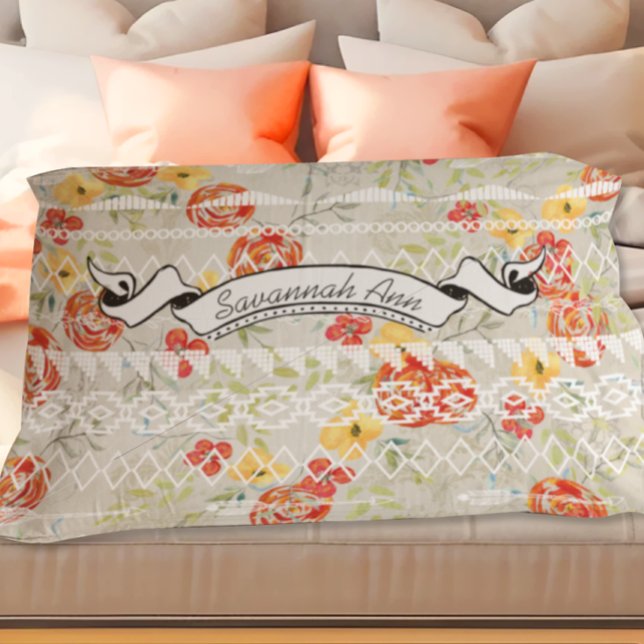 Personalised Aztec Floral Red and Orange Pattern Pillowcase (Creator Uploaded)