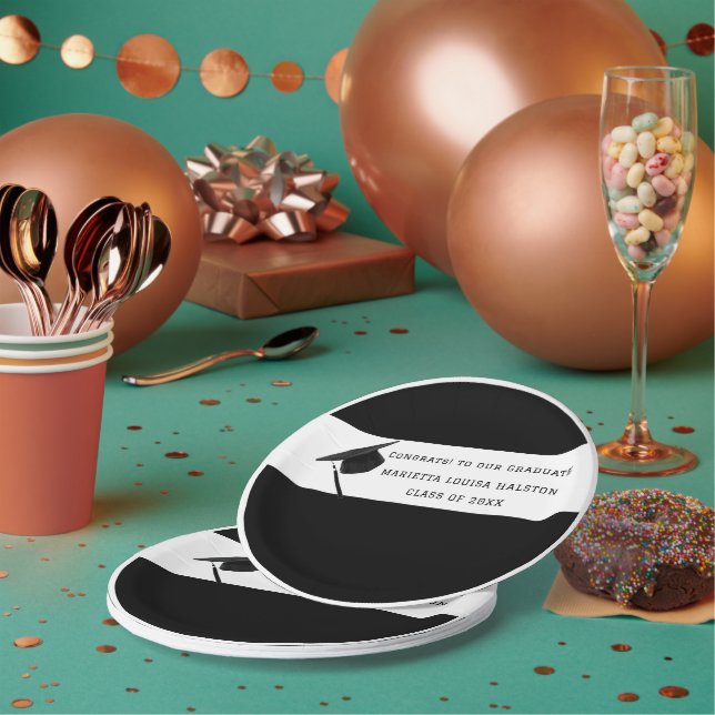 Personalised B&W Class of 20XX Graduation Paper Plate (Multi)