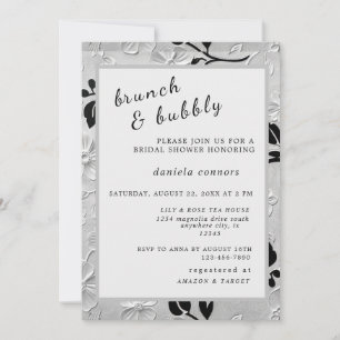 Personalised B & W Florals Brunch & Bubbly Invitation