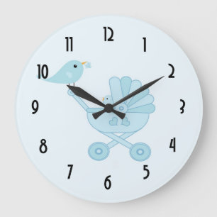Personalised Baby and Mummy Bluebirds Nursery Large Clock