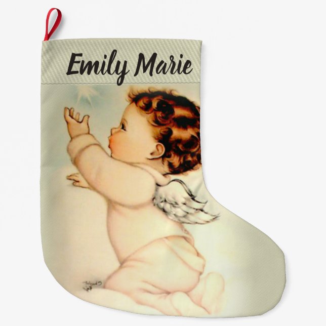 Personalised Baby Angel on Cloud Large Christmas Stocking (Front)