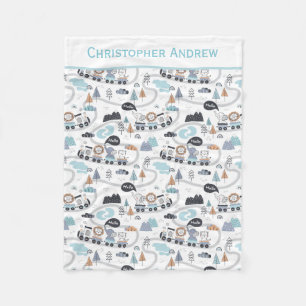 Personalised Baby Animals Train Gift for Baby Boy Fleece Blanket