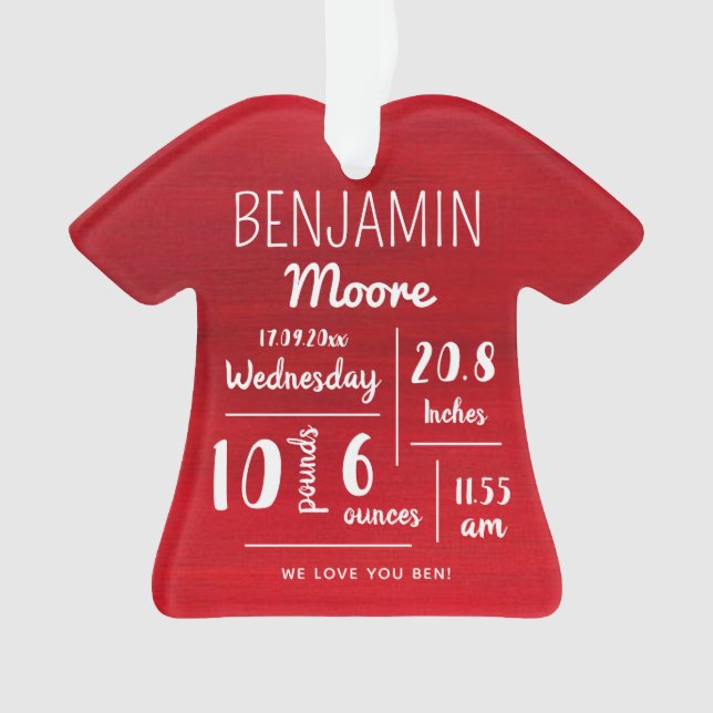 Personalised Baby Announcement Stats Christmas Ornament (Front)