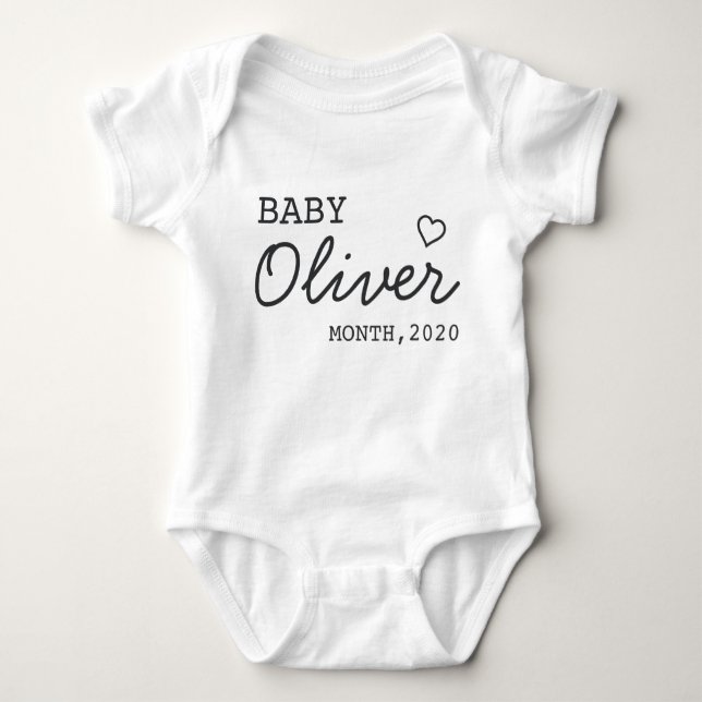Personalised Baby Announcement With Name Baby Bodysuit (Front)