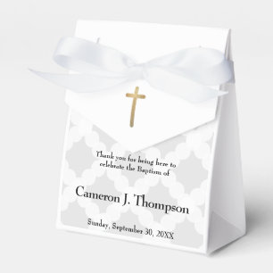 Personalised Baby Baptism Grey White Gold Cross Favour Box