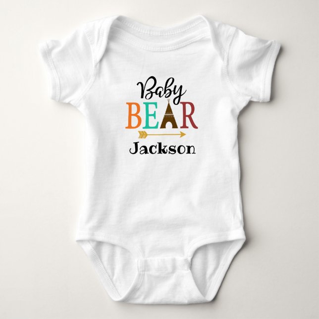 Personalised Baby Bear Boho TeePee Tribal Bodysuit (Front)