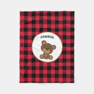 Personalised Baby Bear Buffalo Plaid Lumberjack Fleece Blanket