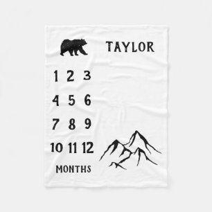 Personalised Baby Bear Milestone Baby Boy Blanket