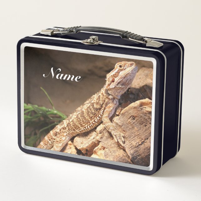 Personalised Baby Bearded Dragon Lizard Metal Lunch Box (Front)