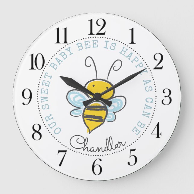 Personalised Baby Bee Nursery Large Clock (Front)