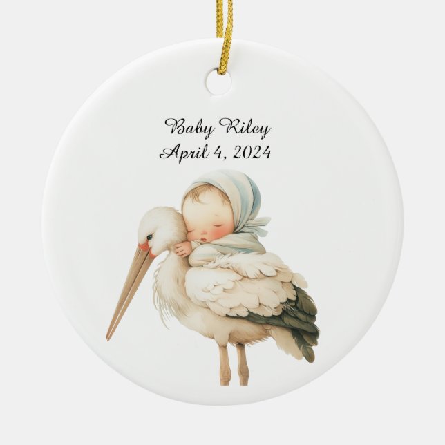 Personalised Baby Birth Announcement Ornament (Front)