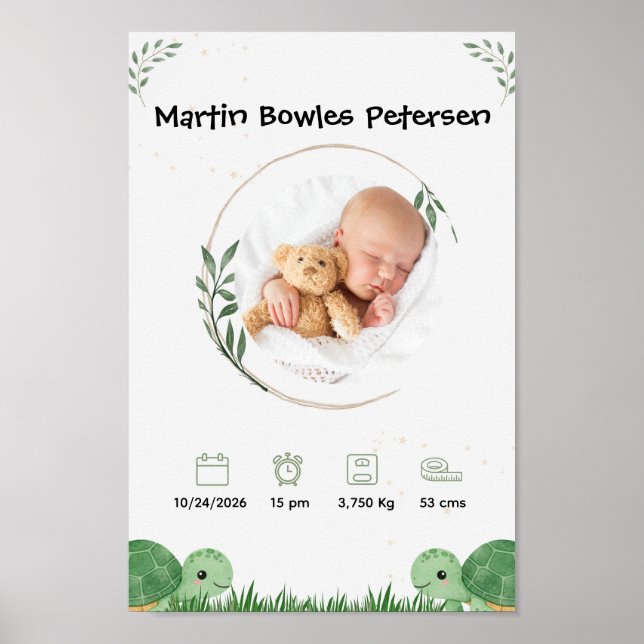 Personalised Baby Birth Announcement  Poster (Front)