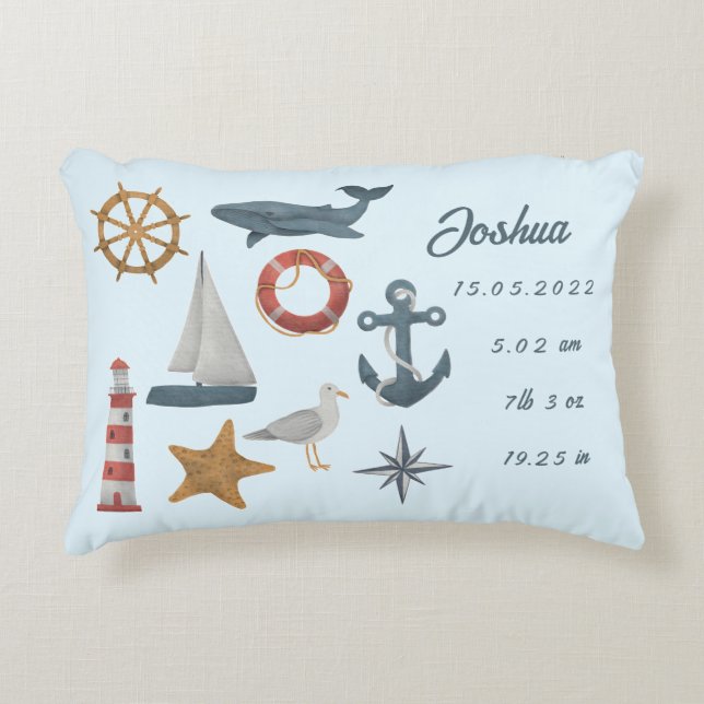 Personalised baby birth details marine nautical  decorative cushion (Front)