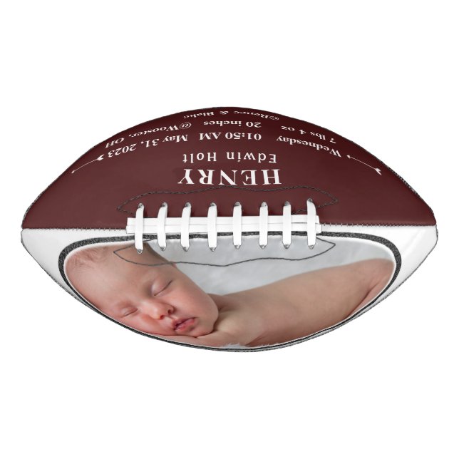 Personalised Baby Birth Stats Announcement Photo  American Football (Front)