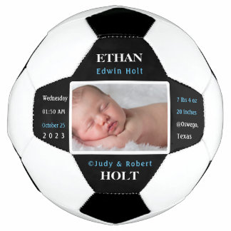 Personalised Baby Birth Stats Announcement Photo Football