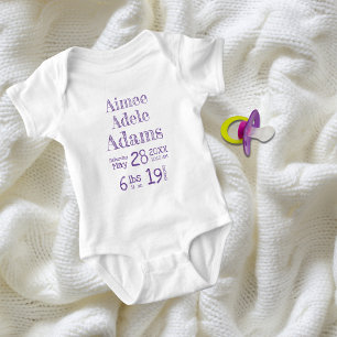 Personalised Baby Birth Stats Bodysuit   Purple