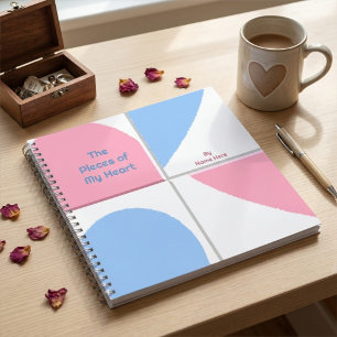 Personalised Baby Blue and Pink Heart Pieces Notebook