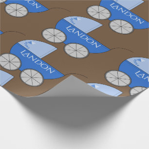 Personalised Baby Blue Carriages Wrapping Paper