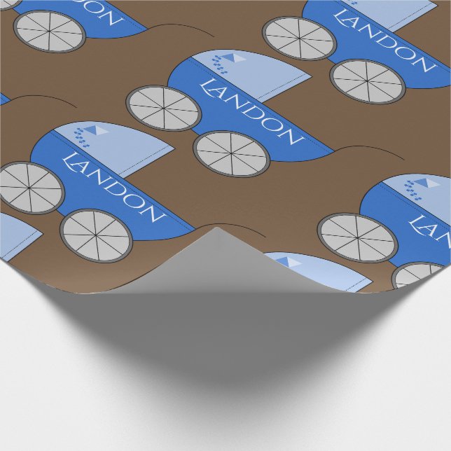 Personalised Baby Blue Carriages Wrapping Paper (Corner)