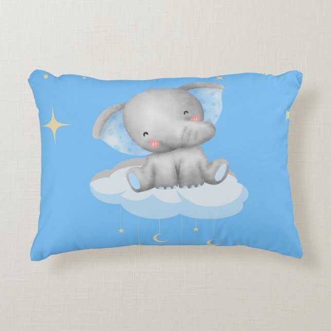 Personalised Baby Blue Elephant Accent Pillow (Front)