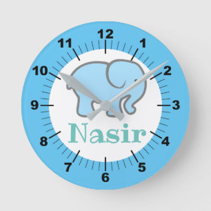 Personalised Baby Blue Elephant Round Clock