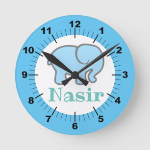 Personalised Baby Blue Elephant Round Clock