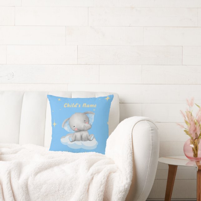 Personalised Baby Blue Elephant Throw Pillow (Couch)