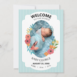personalised baby blue floral Birth announcements