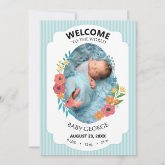 personalised baby blue floral Birth announcements