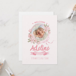 personalised baby blue floral Birth announcements