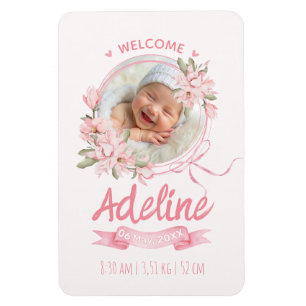 personalised baby blue floral Birth announcements Magnet