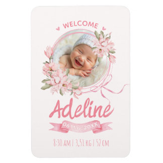 personalised baby blue floral Birth announcements Magnet