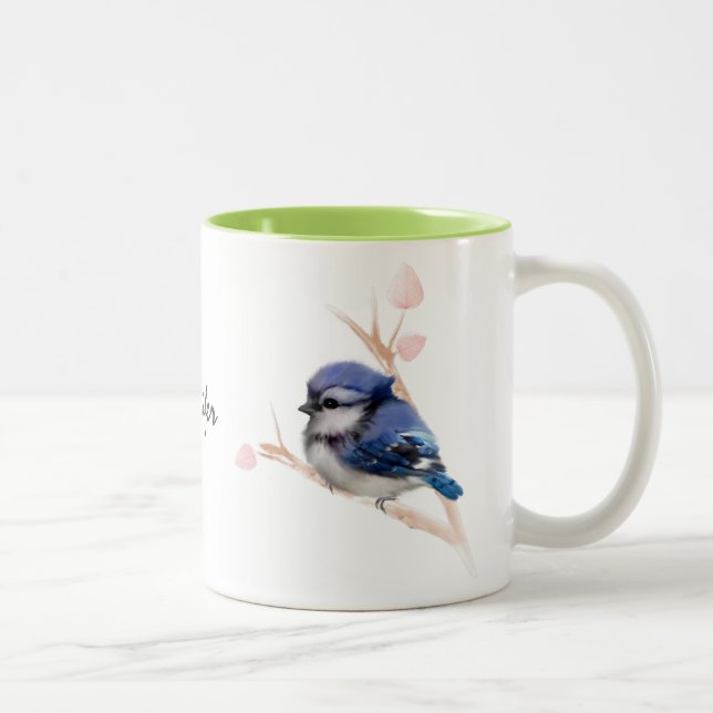 Personalised Baby Blue Jay Bird Mug (Right)