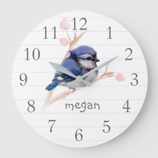 Personalised Baby Blue Jay Nursery Wall Clock (Front)
