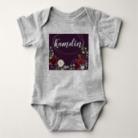 Personalised Baby Body Suit Plum Purple Roses Gold