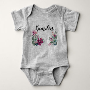 Personalised Baby Body Suit Tropical Flowers on Wh Bodysuit