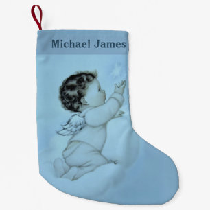 Personalised Baby Boy Angel Small Christmas Stocking
