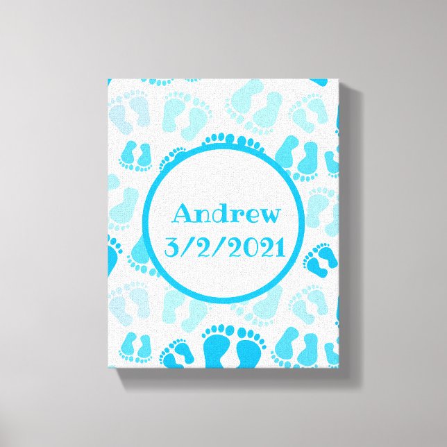 Personalised Baby Boy Baby Feet Canvas Print (Front)
