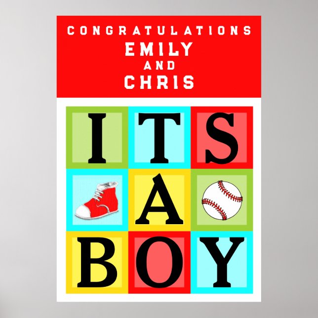 Personalised Baby Boy Baby Shower Poster (Front)
