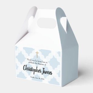 Personalised Baby Boy baptism Blue Gold Cross Favo Favour Box