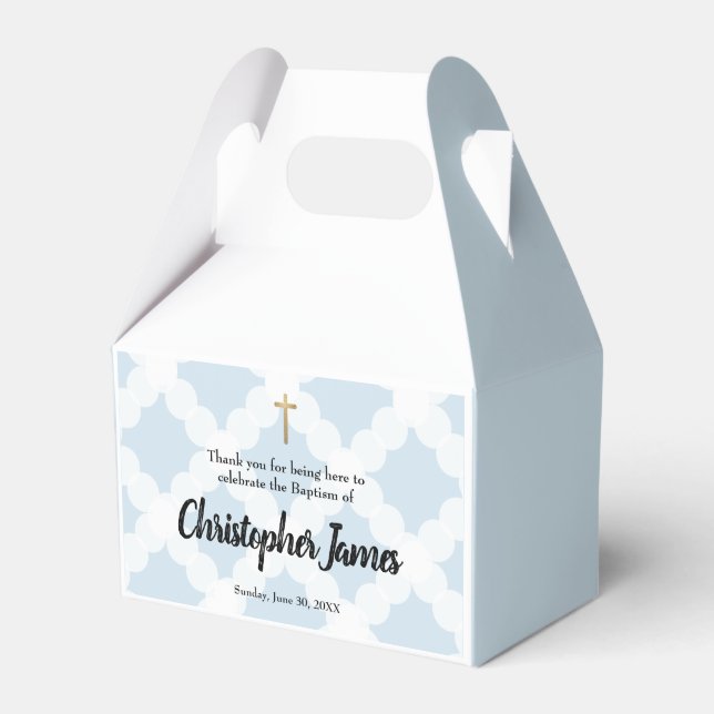 Personalised Baby Boy baptism Blue Gold Cross Favo Favour Box (Front Side)