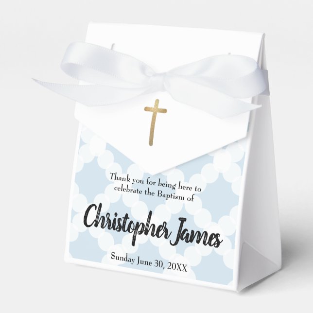 Personalised Baby Boy baptism Blue Gold Cross Favour Box (Front Side)
