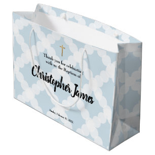 Personalised Baby Boy baptism Blue Gold Cross Large Gift Bag