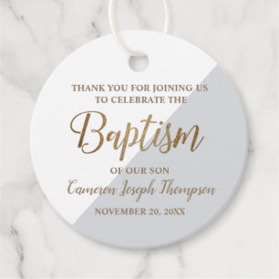 Personalised Baby Boy Baptism Gold Grey Thank You  Favour Tags