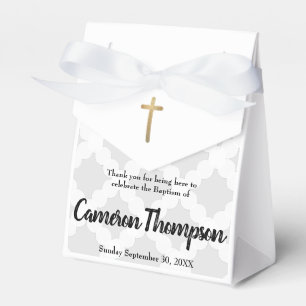 Personalised Baby Boy baptism Grey Gold Cross Favour Box