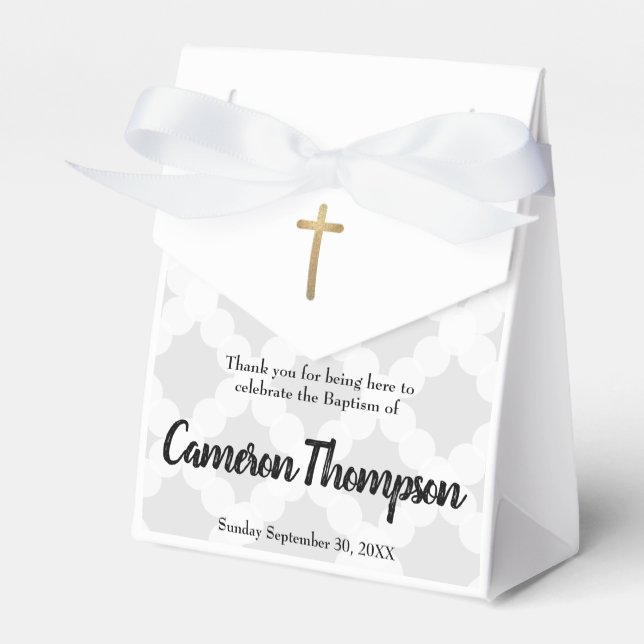 Personalised Baby Boy Baptism Grey Gold Cross Favour Box (Front Side)