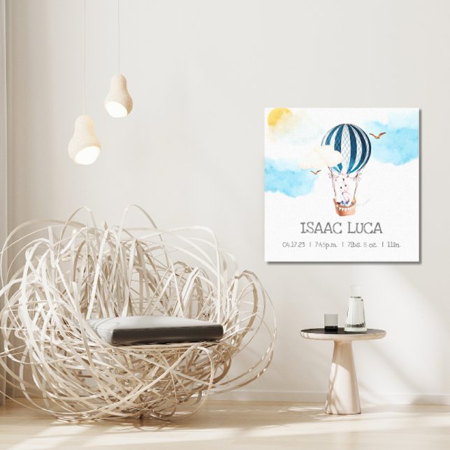 Personalised Baby Boy Birth Stats Photo Canvas Print (Personalized Baby Boy Balloon Birth Stats Canvas)